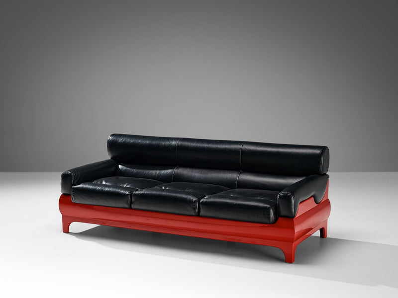 Lemax Italian Sofa in Red Fiberglass and Black Leather