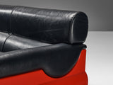 Lemax Italian Sofa in Red Fiberglass and Black Leather
