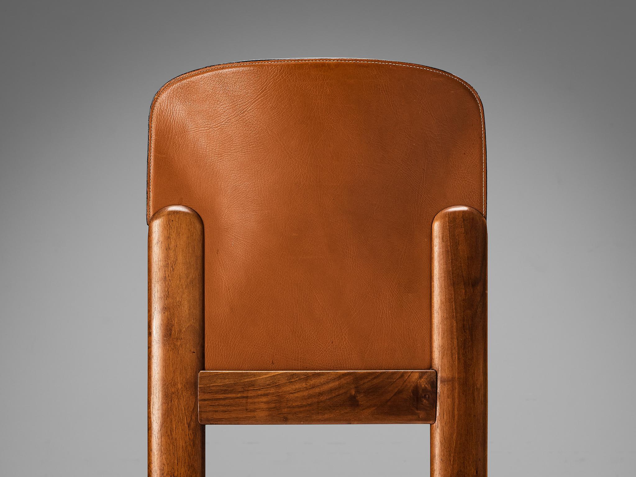 Silvio Coppola for Bernini Pair of Dining Chairs in Leather and Walnut