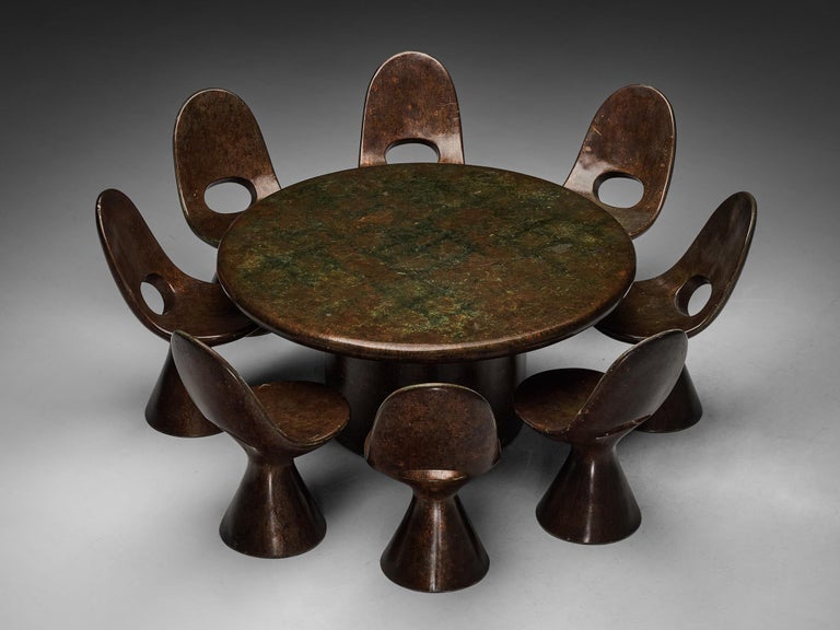 Rare Italian Sculptural Dining Room Set with Iridescent Surface