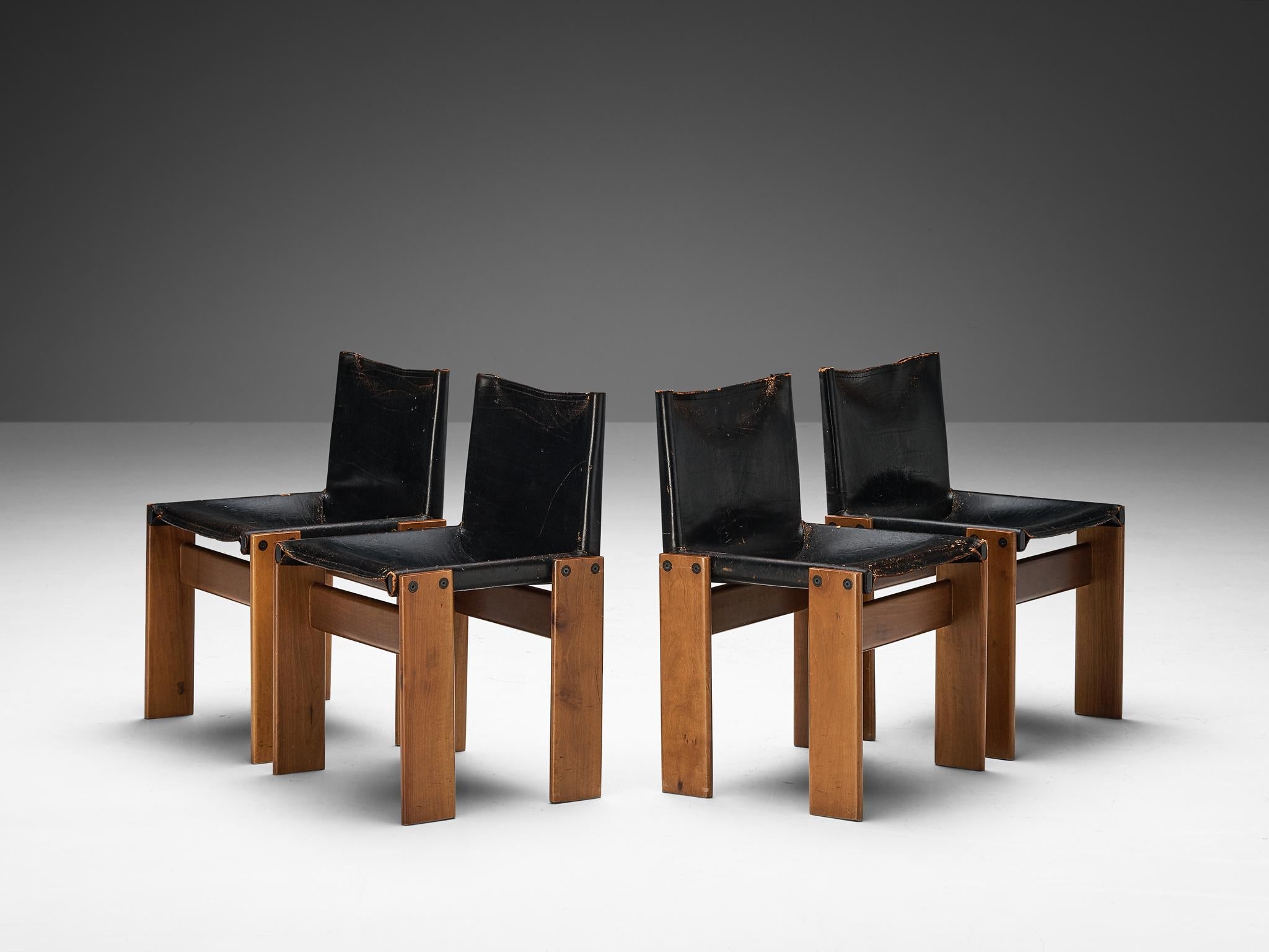 Tobia & Afra Scarpa for Molteni Set of Four 'Monk' Chairs in Black Leather