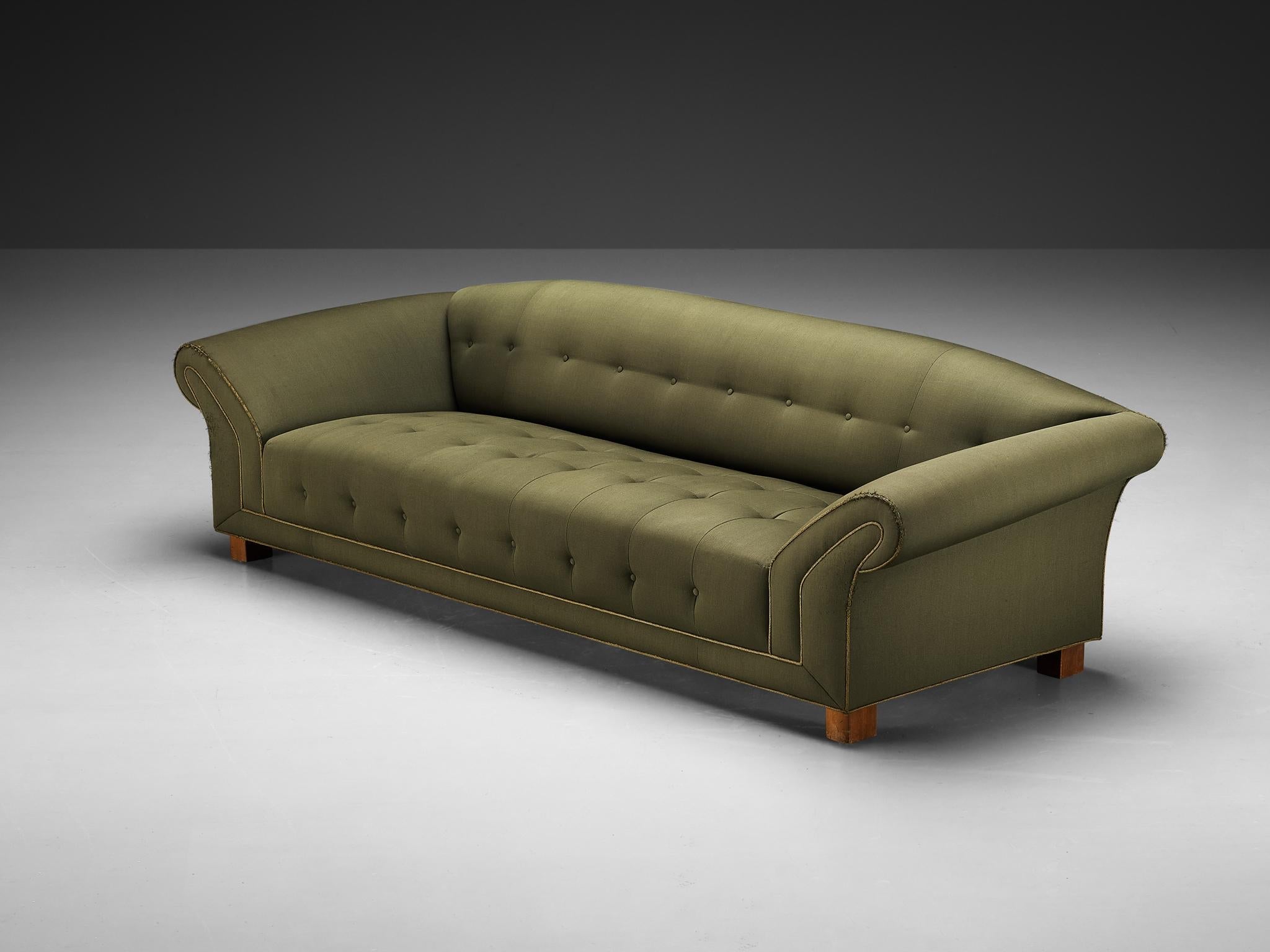 Swedish Art Deco Sofa in Olive Green Upholstery