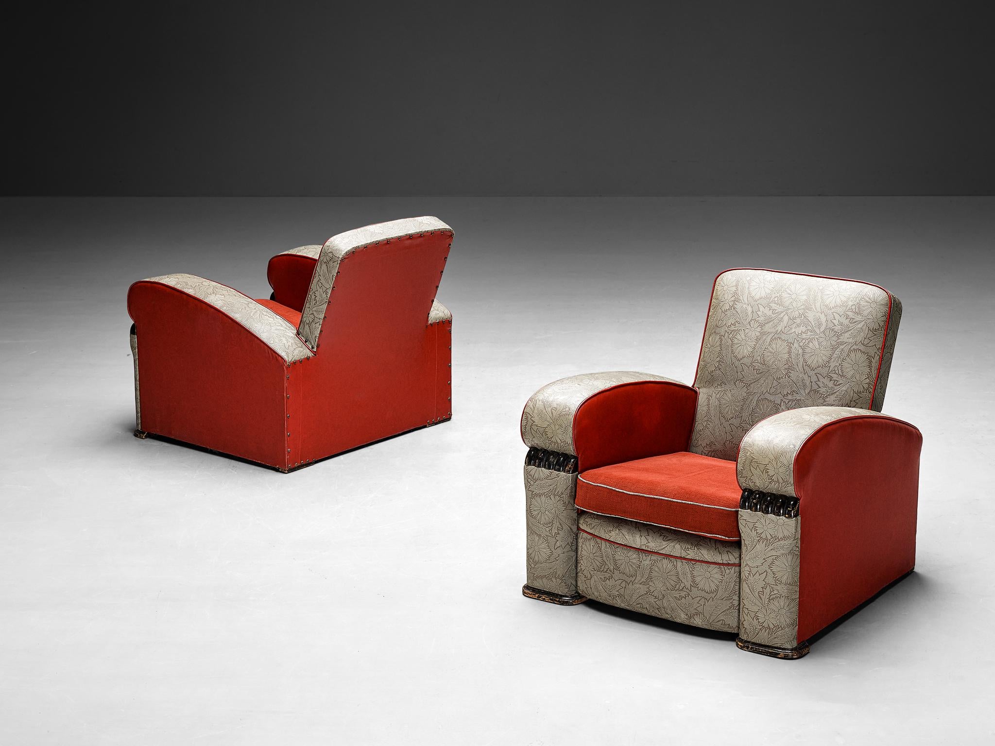 Art Deco Pair of Lounge Chairs in Decorative Upholstery