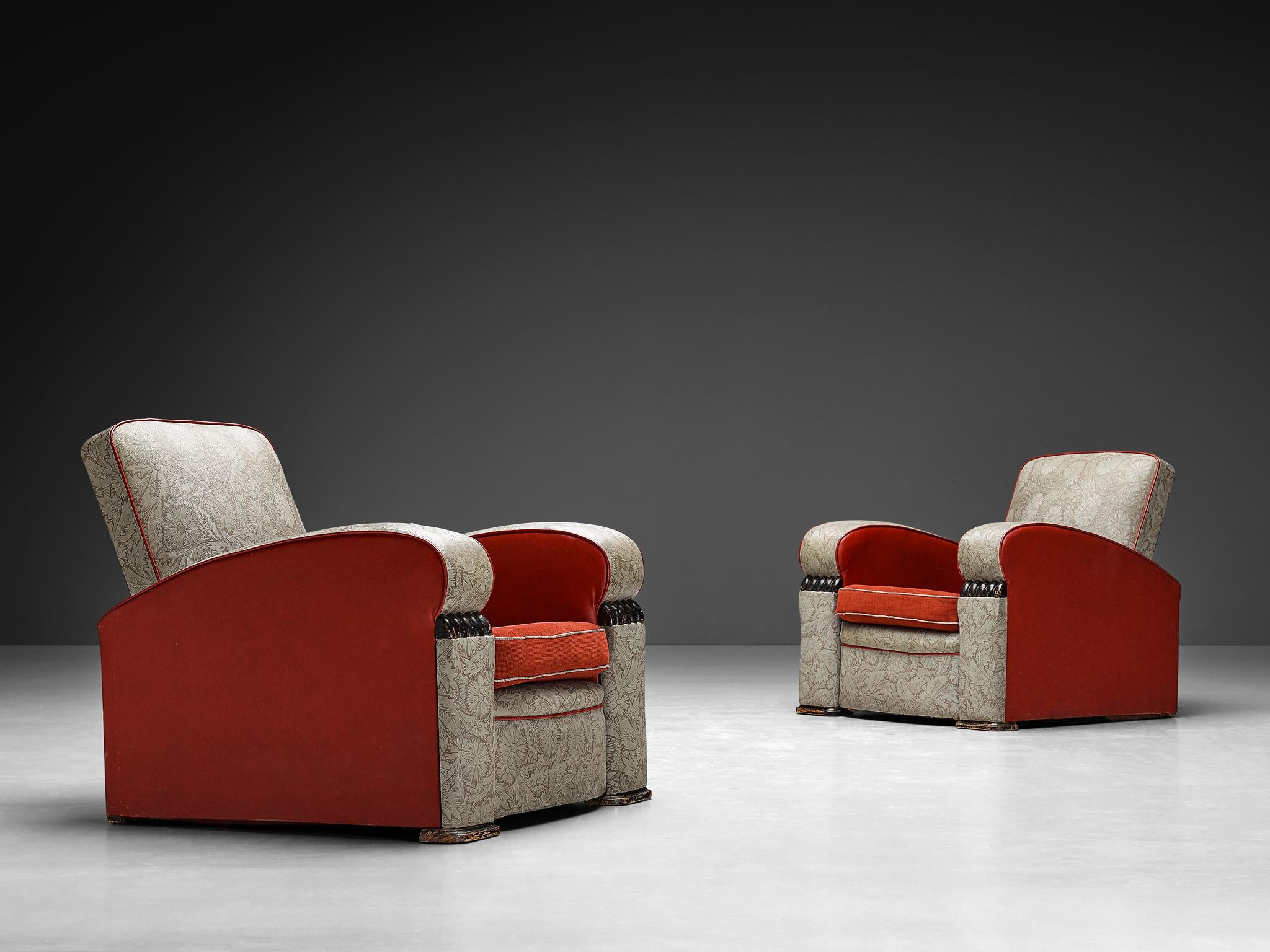 Art Deco Pair of Lounge Chairs in Decorative Upholstery