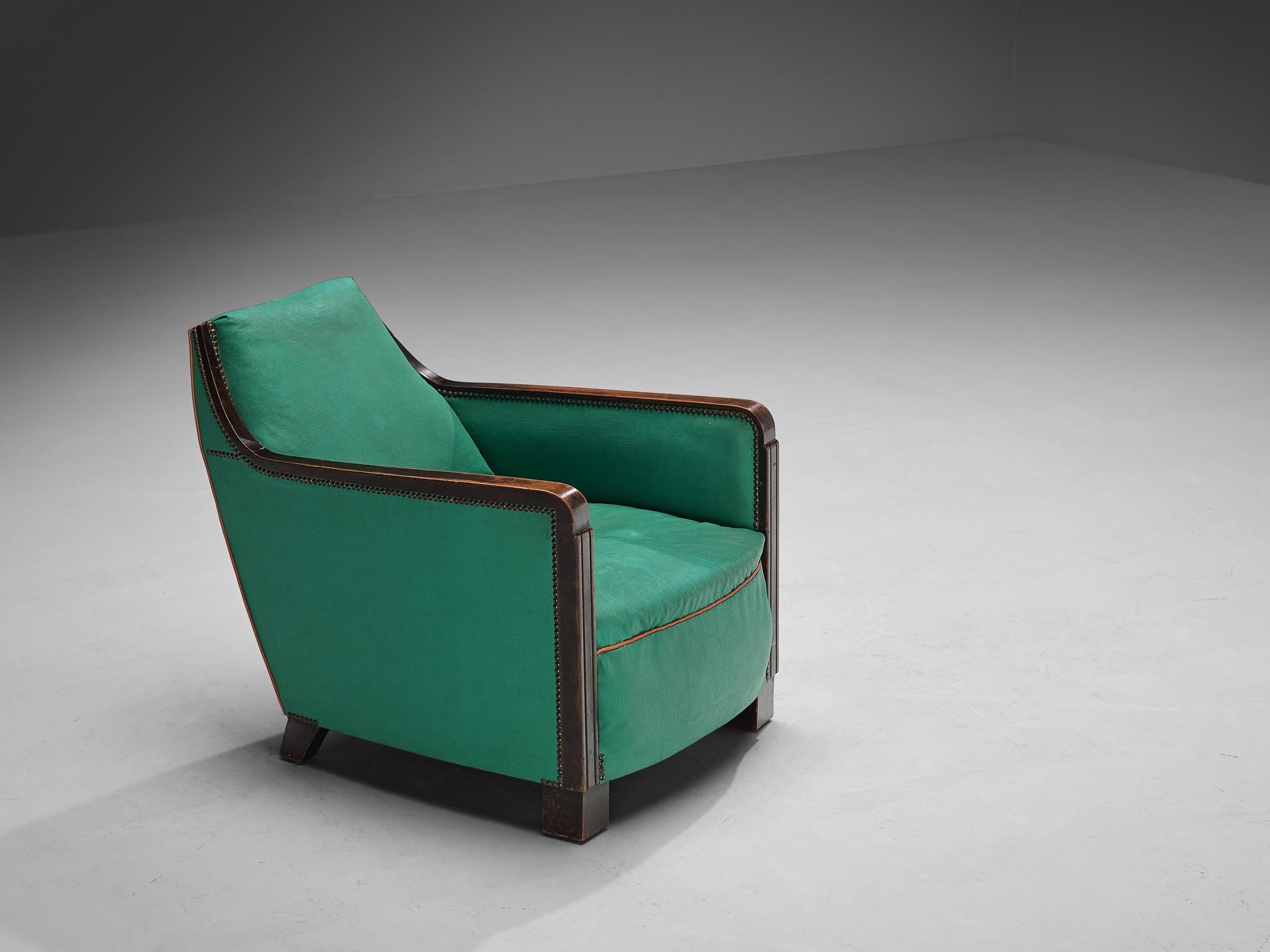 French Art Deco Armchair in Green Faux Leather