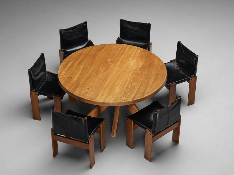 Early Pierre Chapo 'T21 D' Dining Table and Afra and Tobia Scarpa Chairs