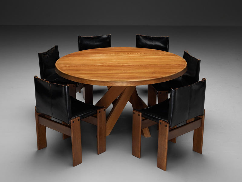 Early Pierre Chapo 'T21 D' Dining Table and Afra and Tobia Scarpa Chairs