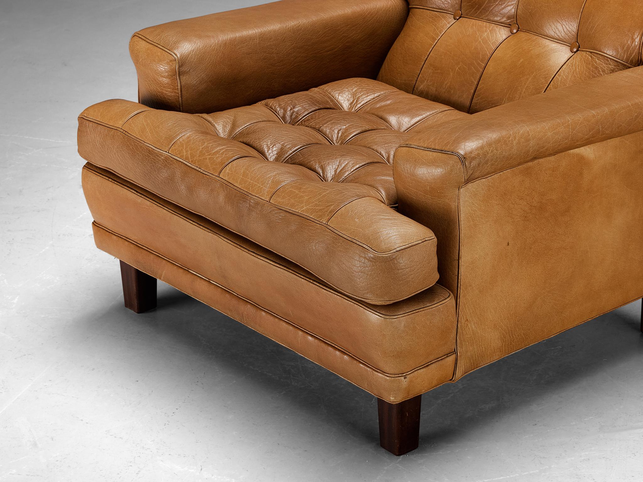 Arne Norell 'Merkur' Lounge Chair in Cognac Leather and Mahogany