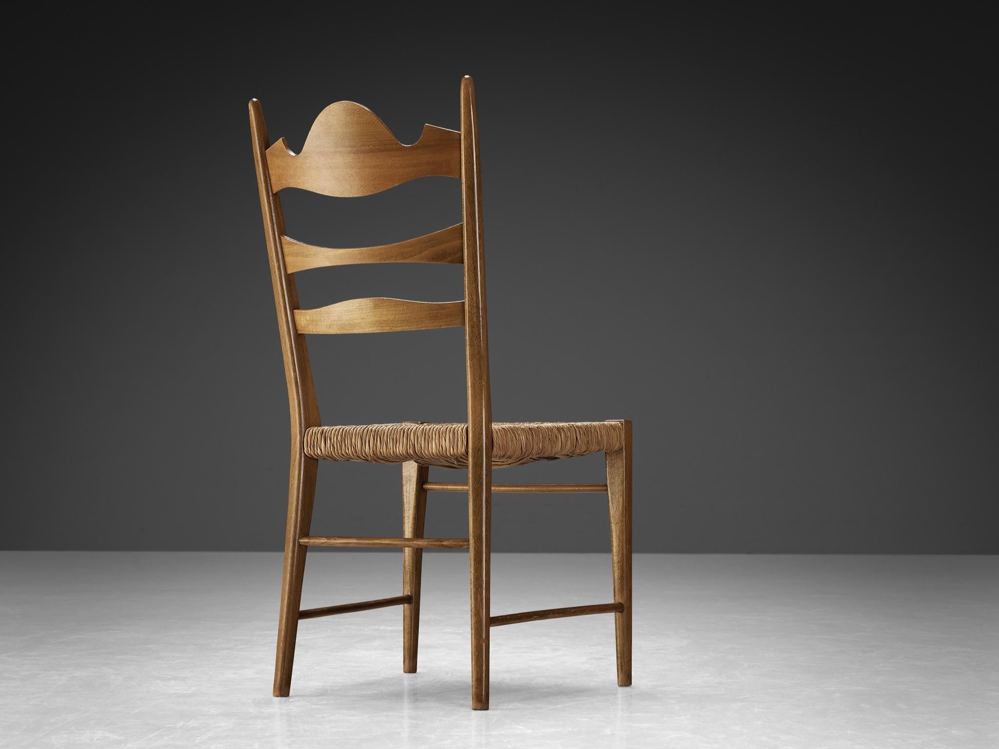 Pair of Italian Dining Chairs with Carved Backs and Straw Seats
