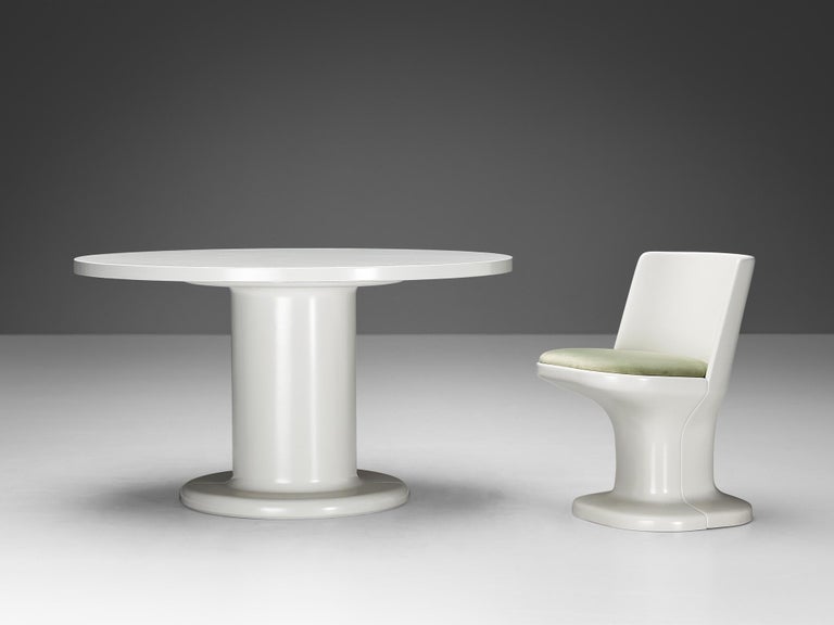 Italian Dining Set in White Coated Wood and Pastel Green Upholstery