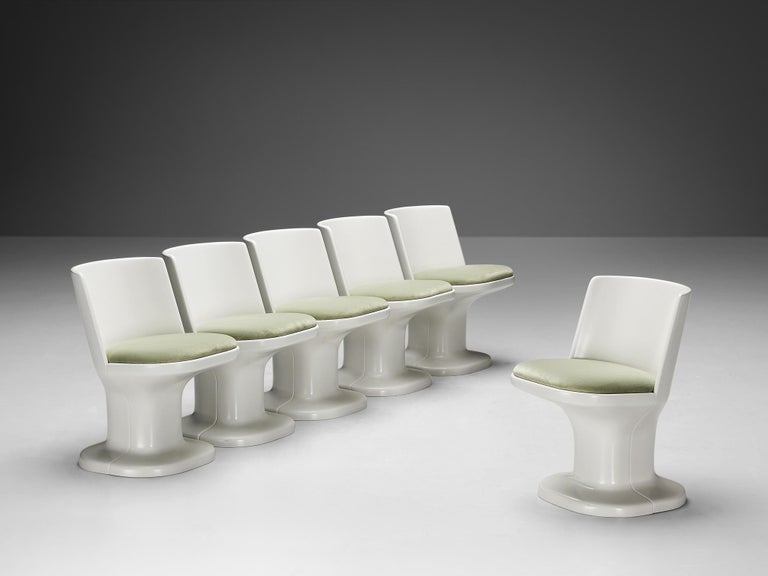 Italian Dining Set in White Coated Wood and Pastel Green Upholstery