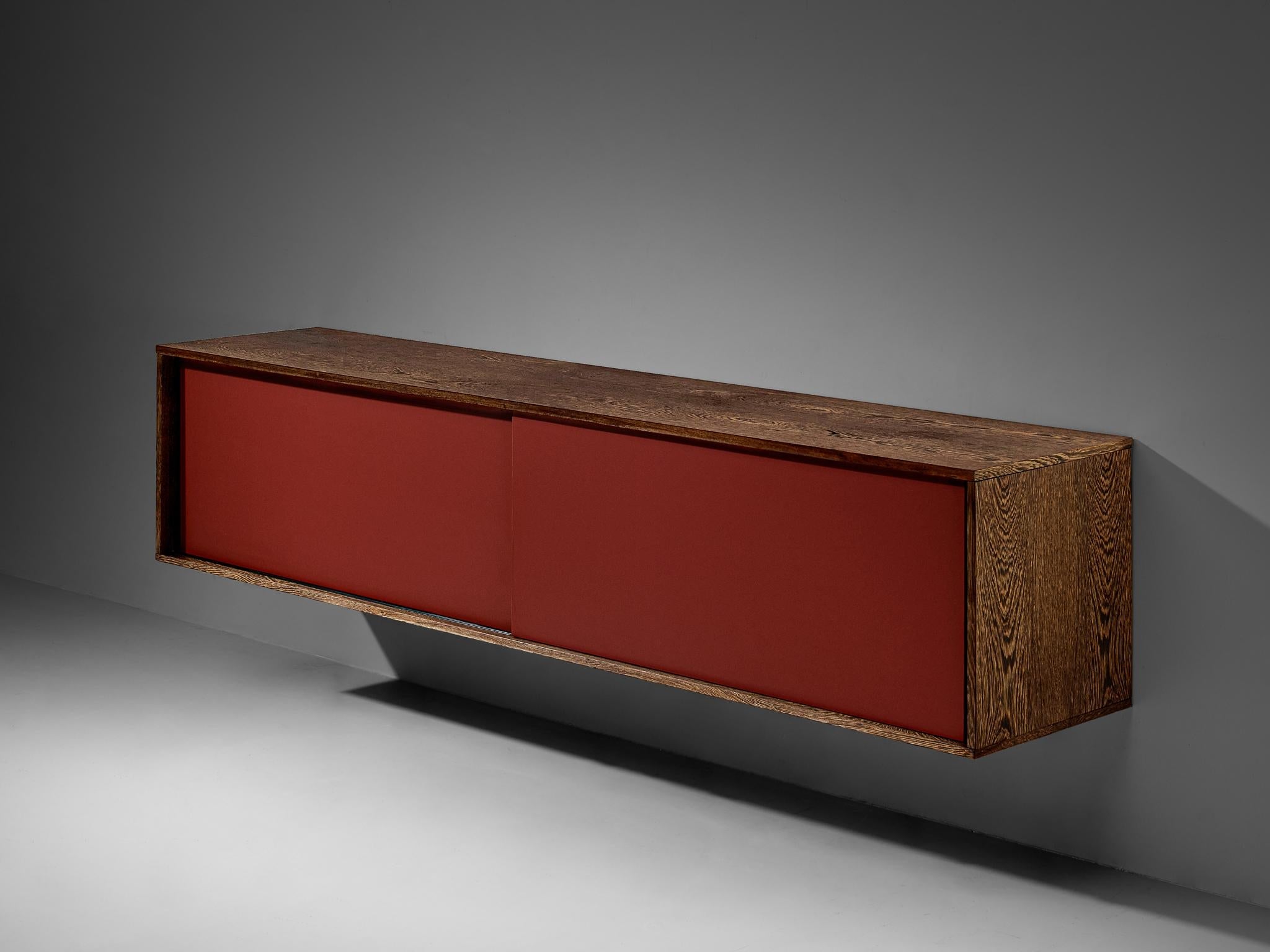 Wall Mounted Sideboard in Wengé with Red Sliding Doors