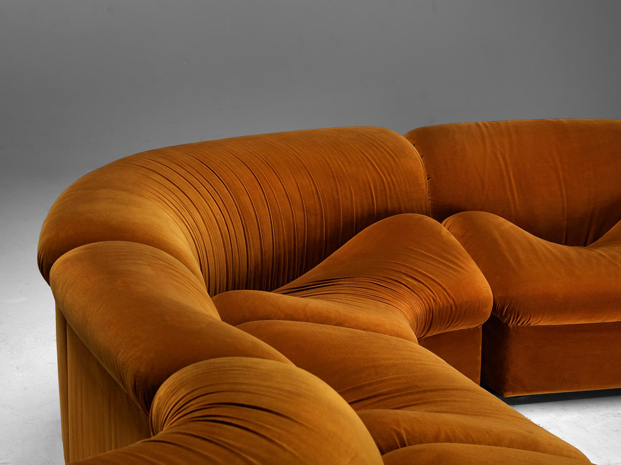 Metalarte Sectional Sofa Model 'Onda' in Burnt Orange Velvet