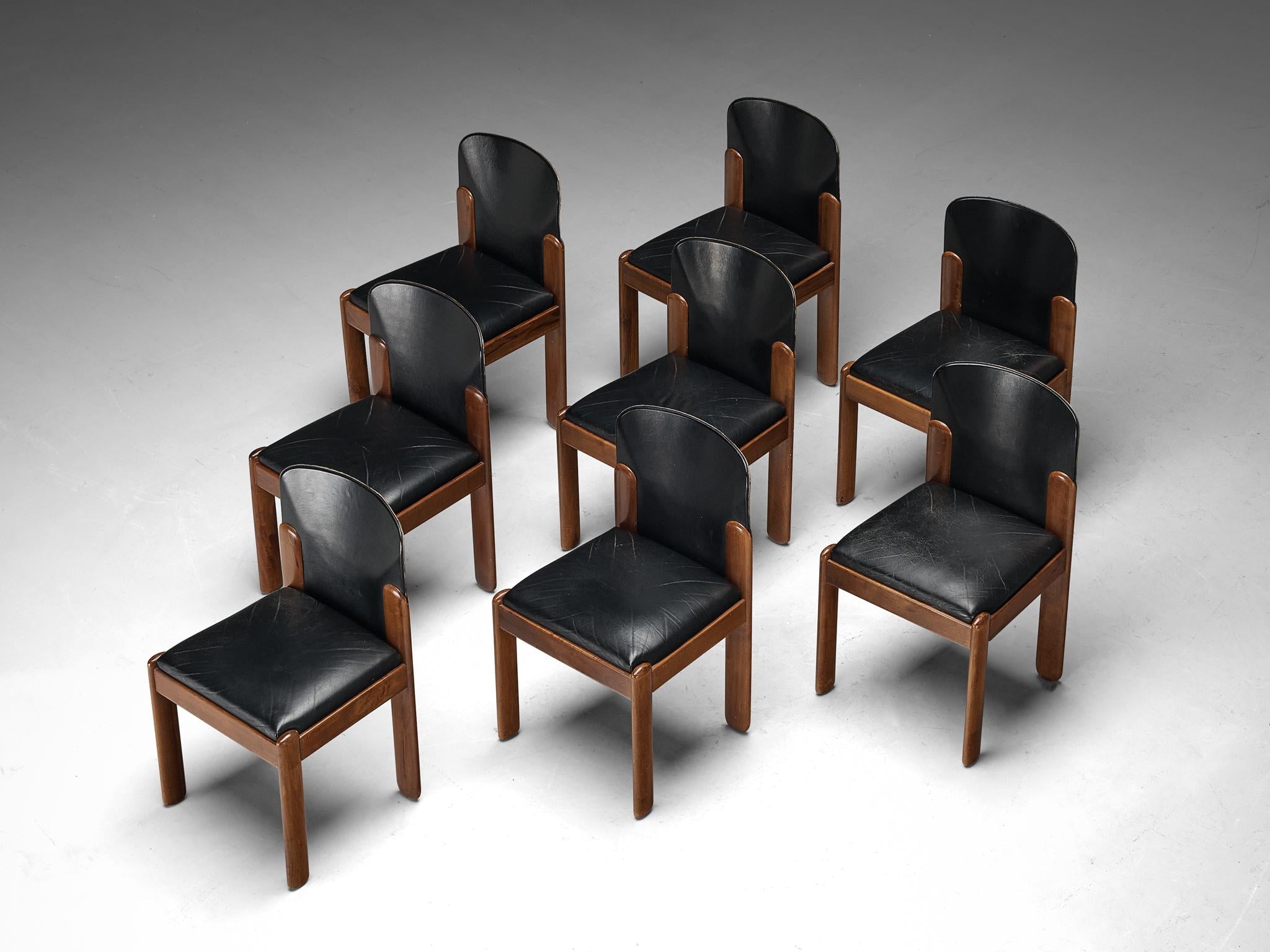 Silvio Coppola for Bernini Set of Eight Dining Chairs in Walnut