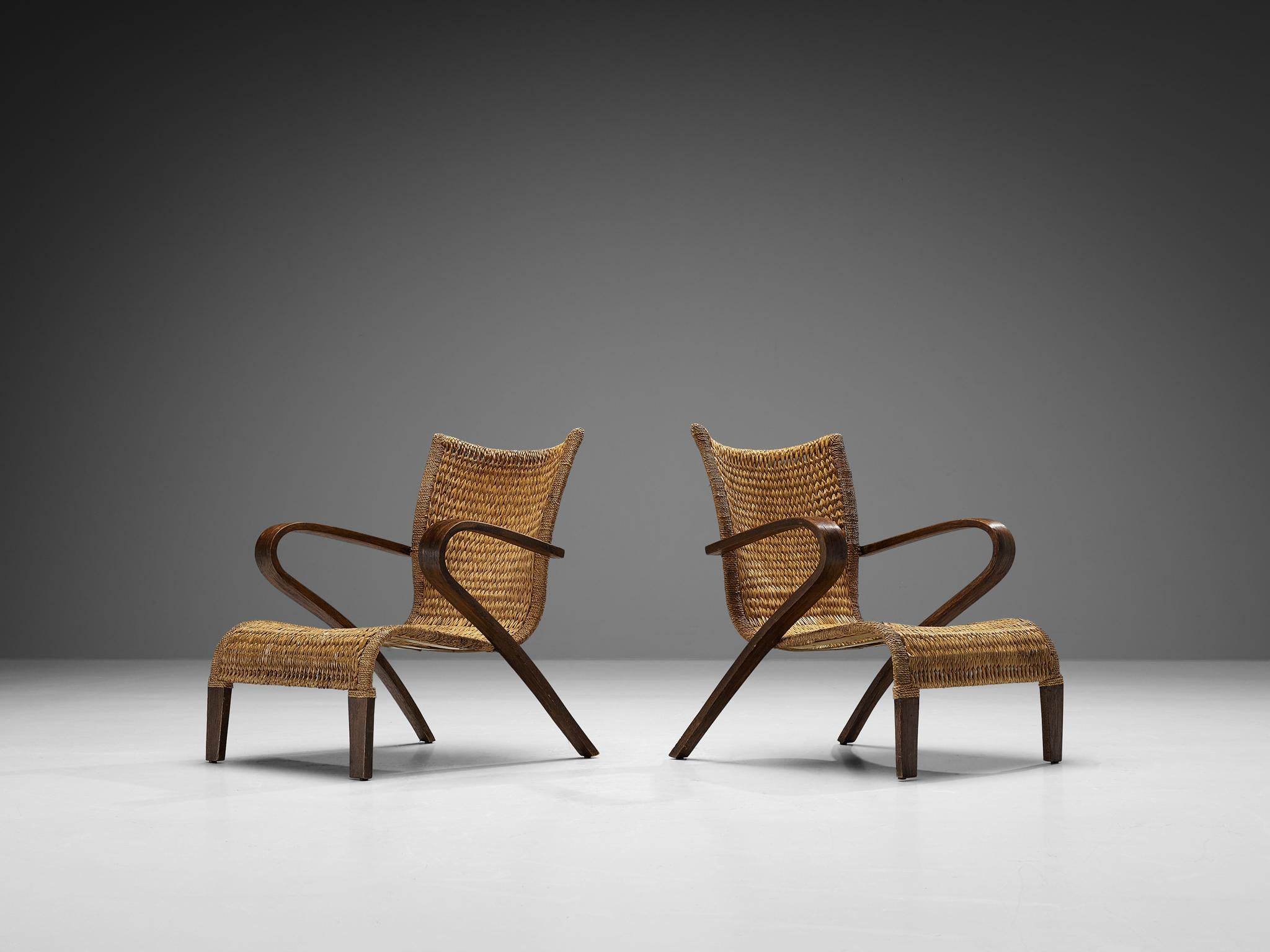 Charming Pair of Rustic French Lounge Chairs