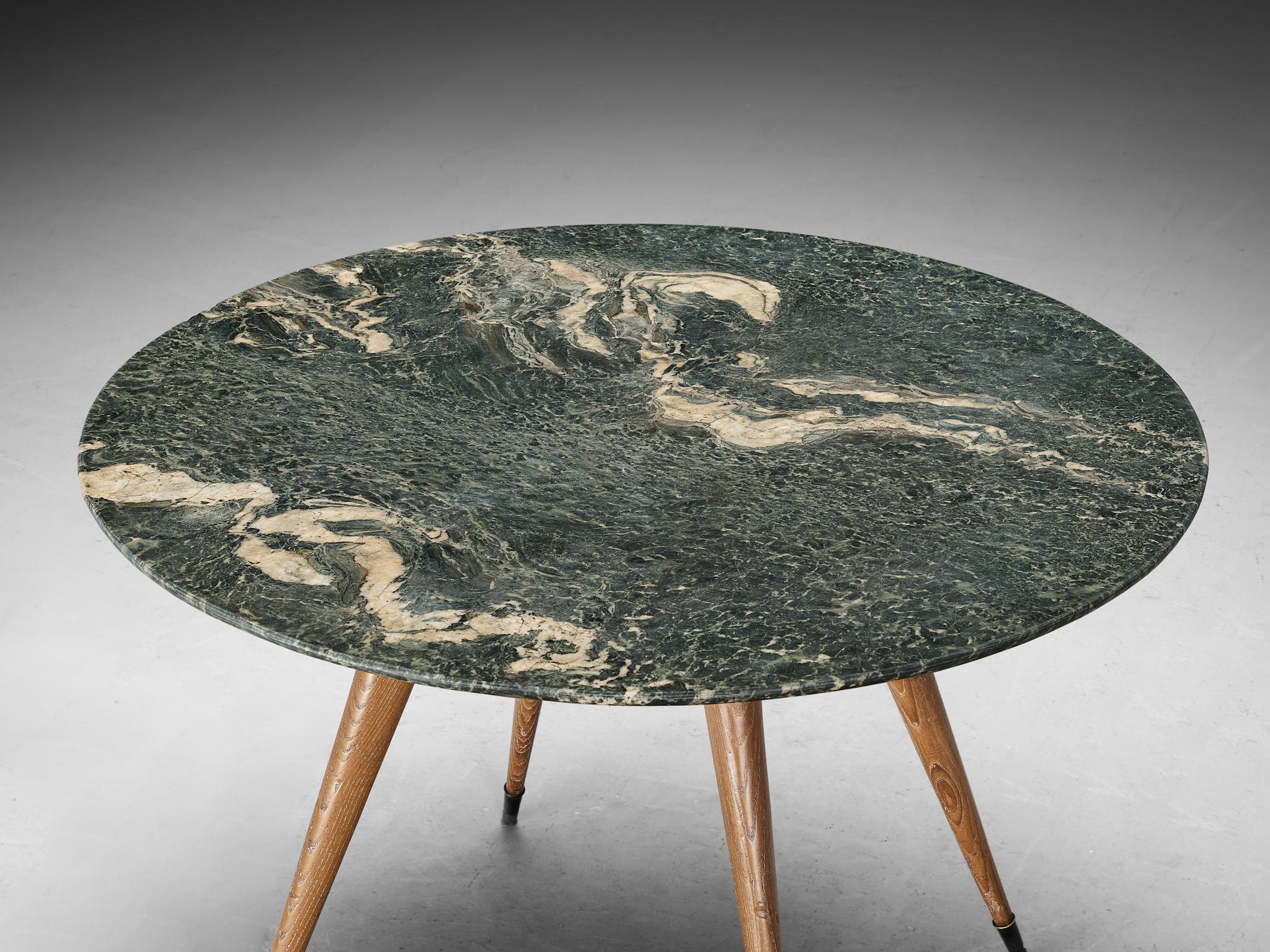 Italian Dining Table in Cerused Chestnut and Green Marble