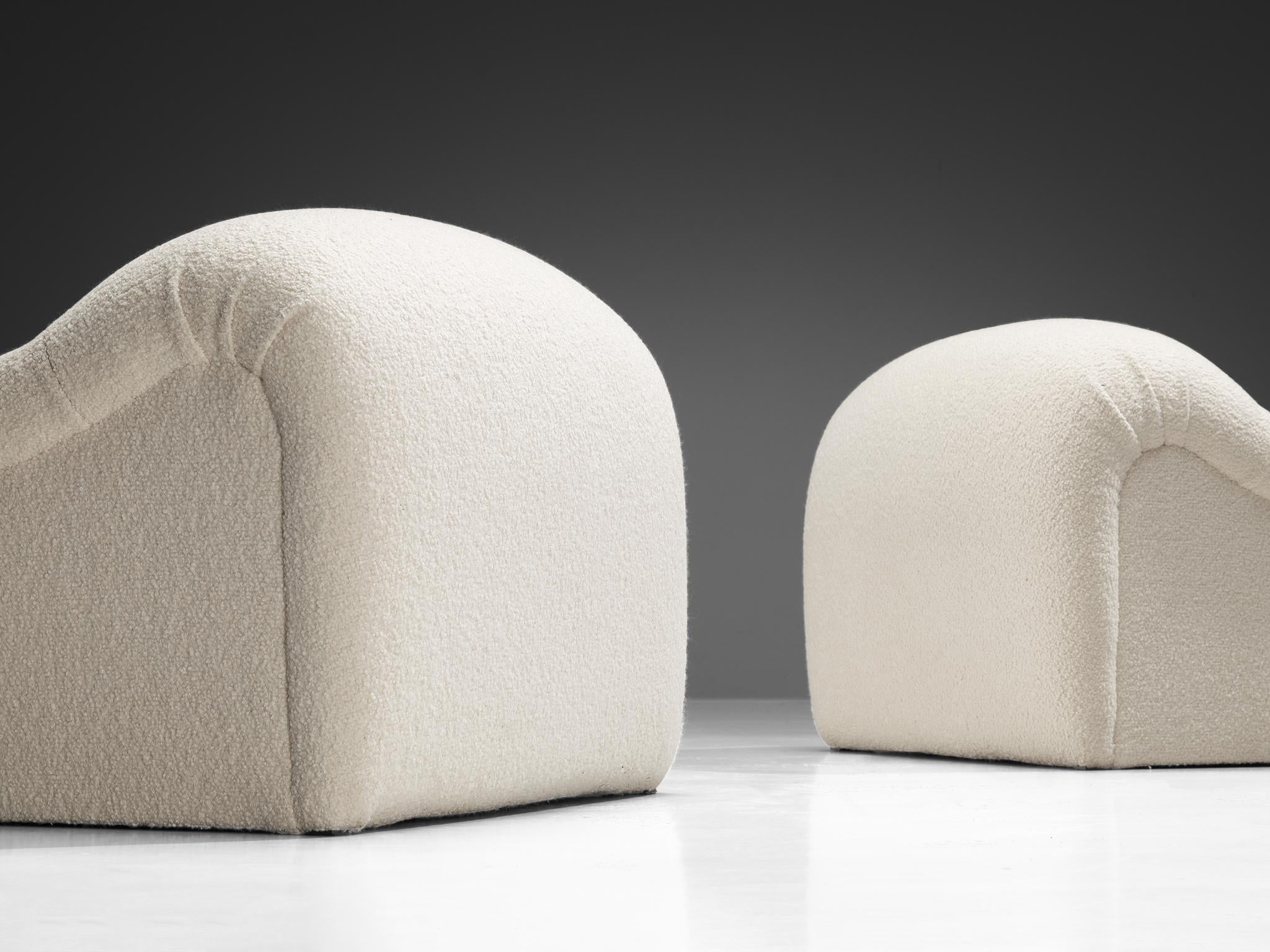Emilio Guarnacci for 1P Pair of 'Ecuba' Lounge Chairs in White Bouclé