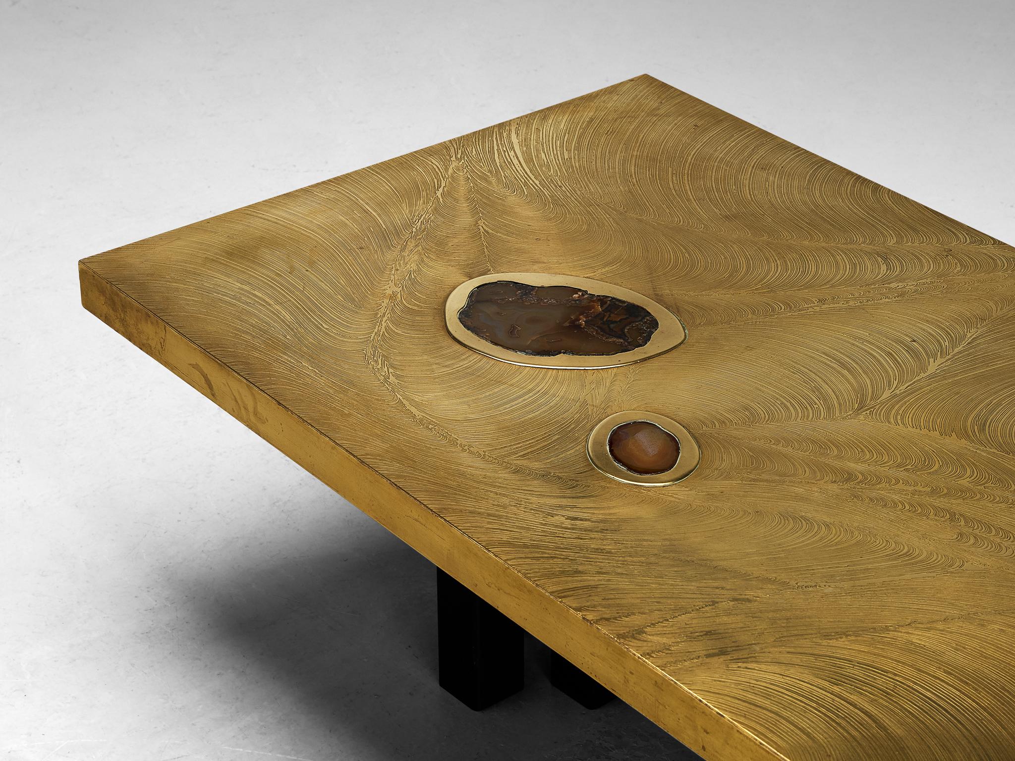 Jean Claude Dresse Coffee Table in Brass with Agate