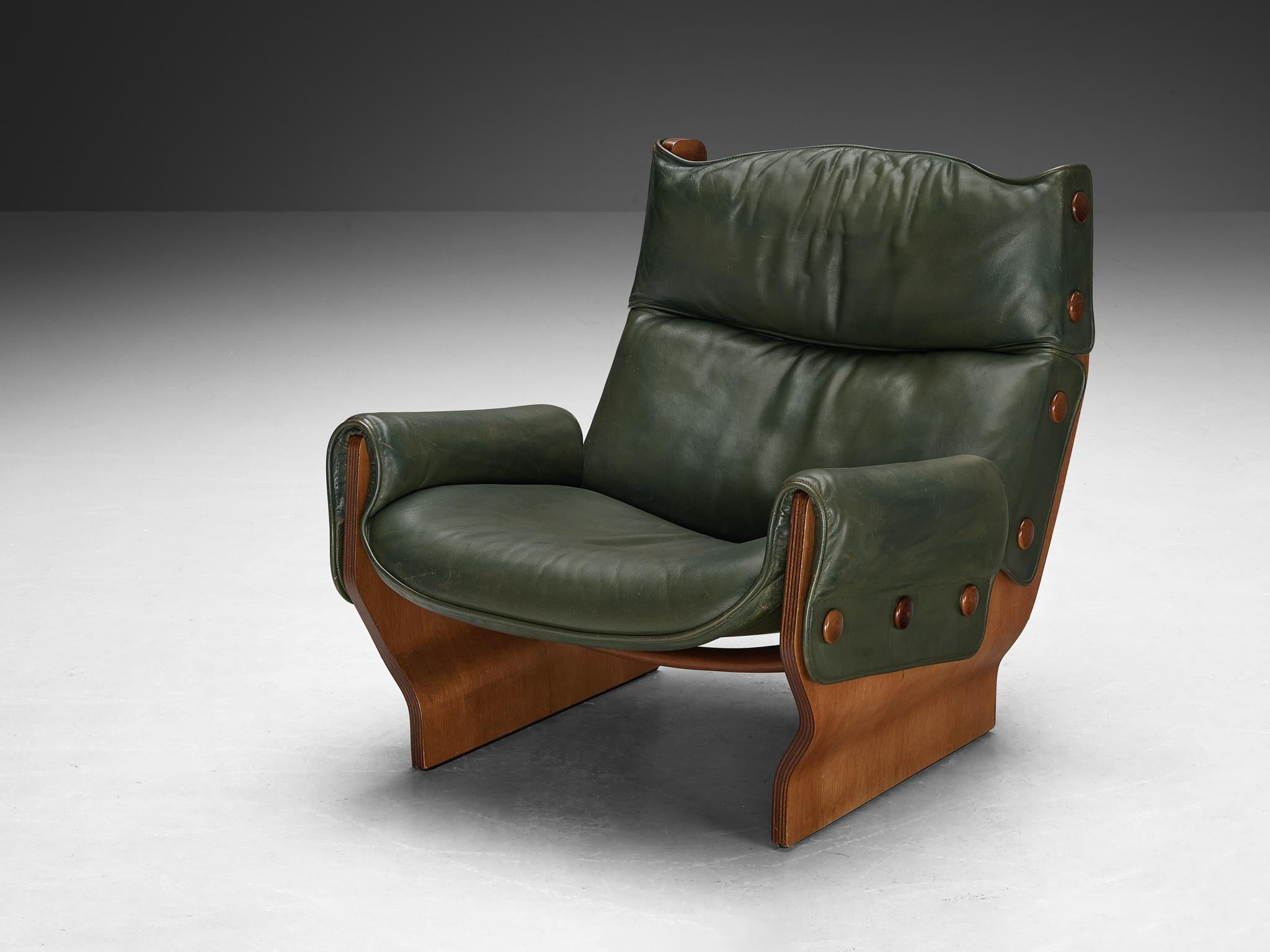 Osvaldo Borsani for Tecno 'Canada' Lounge Chair in Green Leather