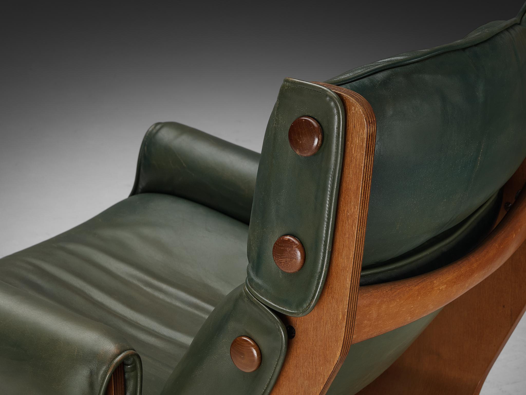 Osvaldo Borsani for Tecno 'Canada' Lounge Chair in Green Leather