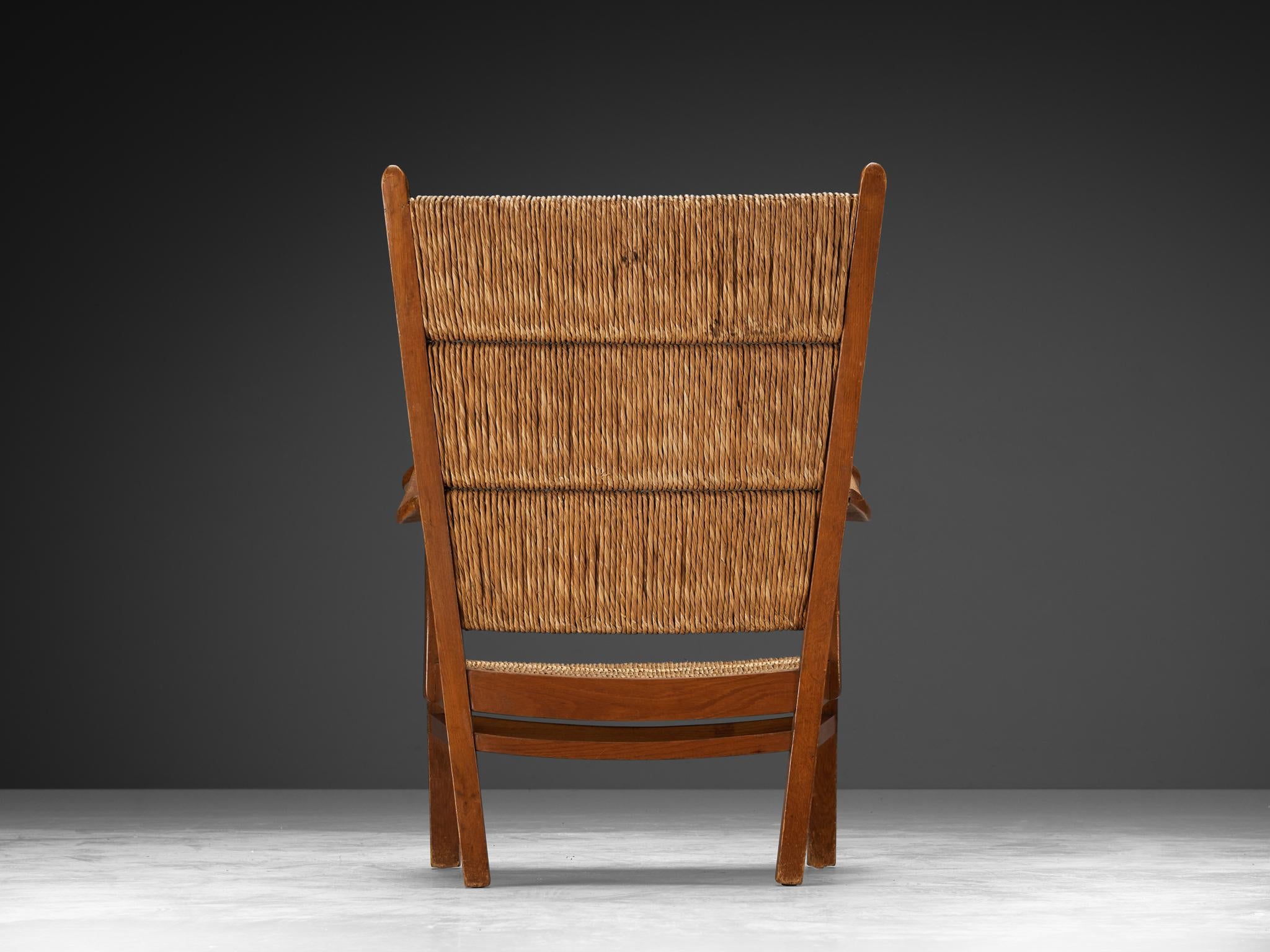 Pair of Lounge Chairs in Woven Straw and Wood