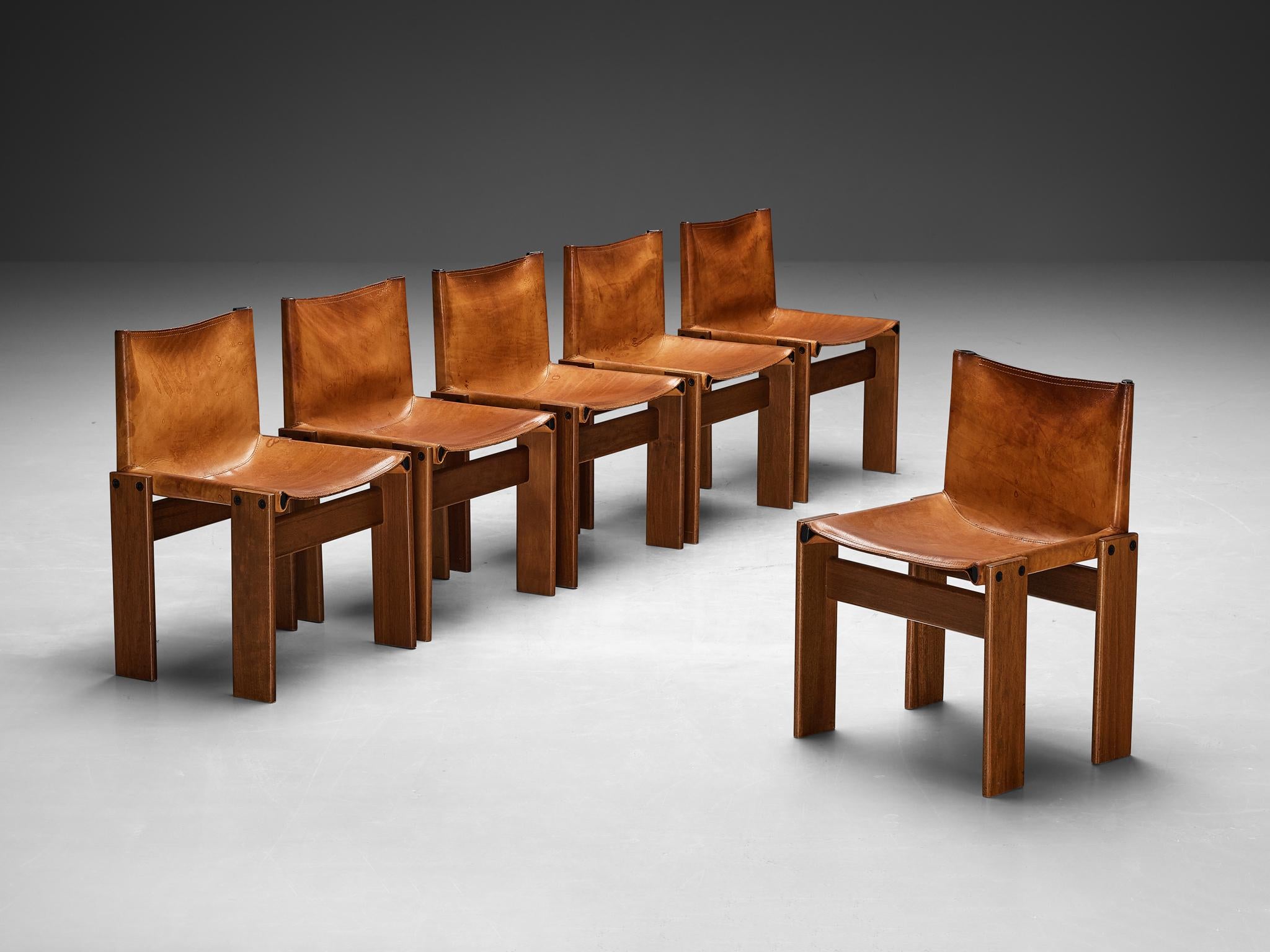 Tobia & Afra Scarpa for Molteni Set of Six 'Monk' Chairs in Leather