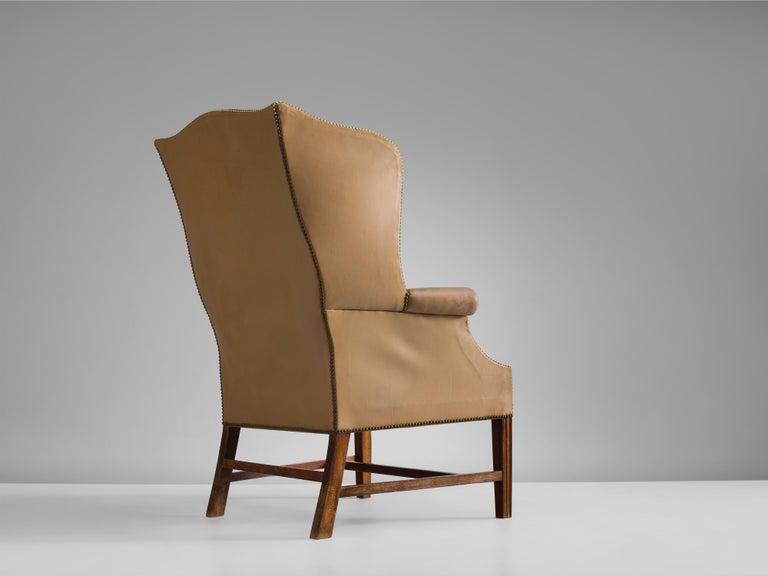 Early Peter Hvidt & Orla Mølgaard Nielsen Wingback Chair in Beige Leather
