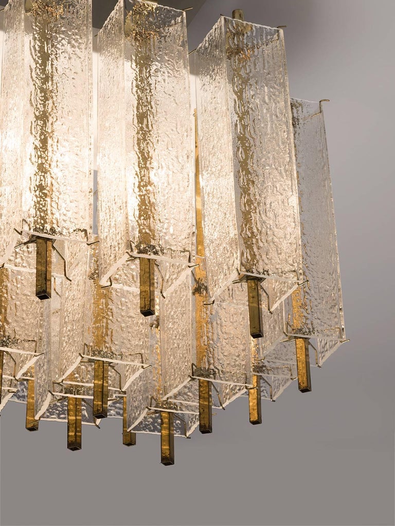 Chandelier in Structured Glass and Brass