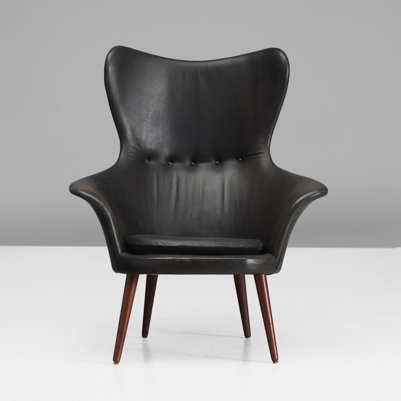 Danish High Wingback Chair in Black Leather