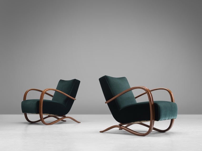 Jindřich Halabala Customizable Lounge Chair in Green Velvet Upholstery