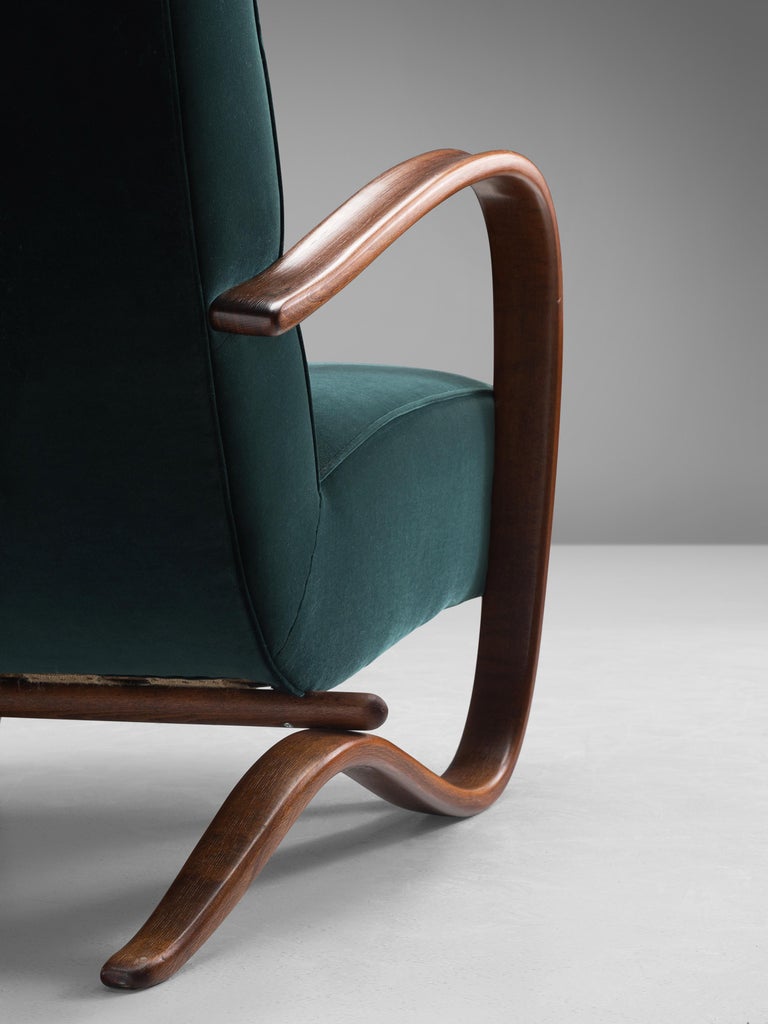 Jindřich Halabala Customizable Lounge Chair in Green Velvet Upholstery