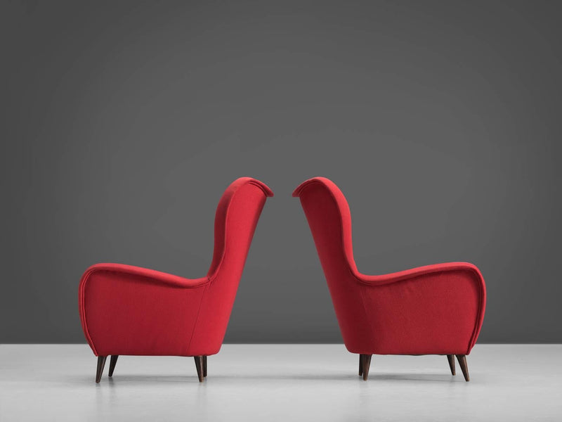 Italian Pair of Wingback Chairs in Red Upholstery