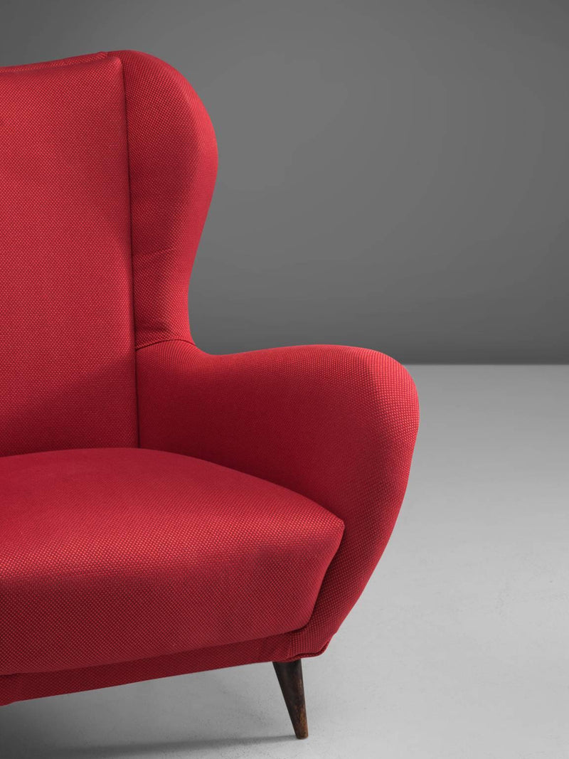 Italian Pair of Wingback Chairs in Red Upholstery