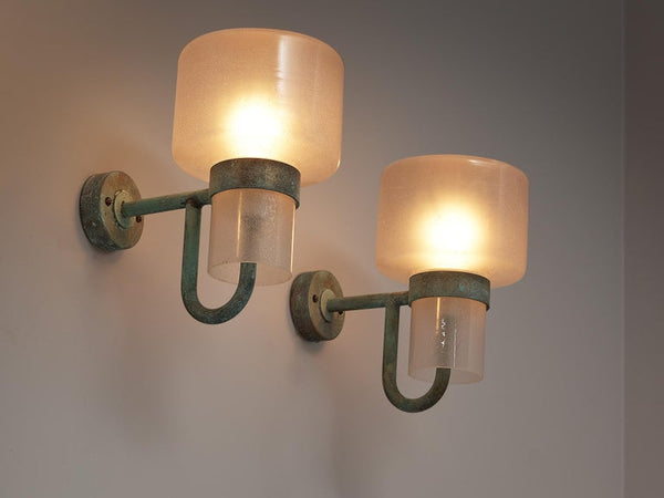 Listing for A: Two Hans-Agne Jakobsson Wall Lights in Copper and Opaline Glass
